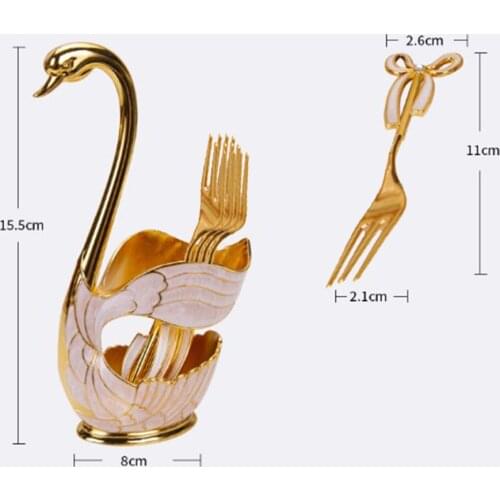 304 Stainless Steel Fruit Cake Fork Coffee Tea Spoon Swan Holder Cutlery Set For Children And Guests