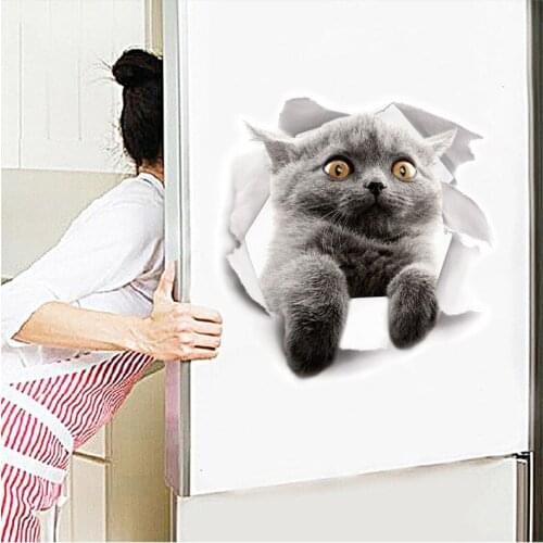 3d vivid effect Cat Toilet Door Refrigerator kitchen toilet cupboard Wall Stickers Decals Door Home Decor Poster Mural