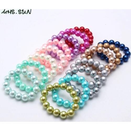 MHS.SUN Colorful Fashion Pearl Beads Bracelet Child Kids Girls Chunky Bubblegum Beads Bracelet For Baby Toddler Party Jewelry