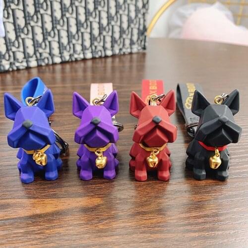 Fashion Punk French Bulldog Key Chain PU Leather Dog Resin Keychains for Women Bag Pendant Trinket Mens Car Key Ring