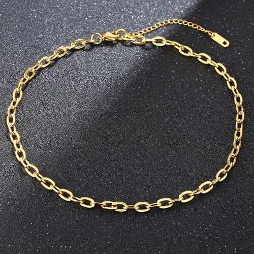 Women Fashion 5mm Stainless Steel Gold-color Cross Chain Chokers Necklace 35cm And 5cm Extend Chain For Party Gift Jewelry