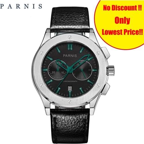 41mm Parnis Men Watch Top Brand Luxury Pilot Green Hands Leather Band Mens Wristwatch Waterproof Swim Quartz Mens Watches Clock