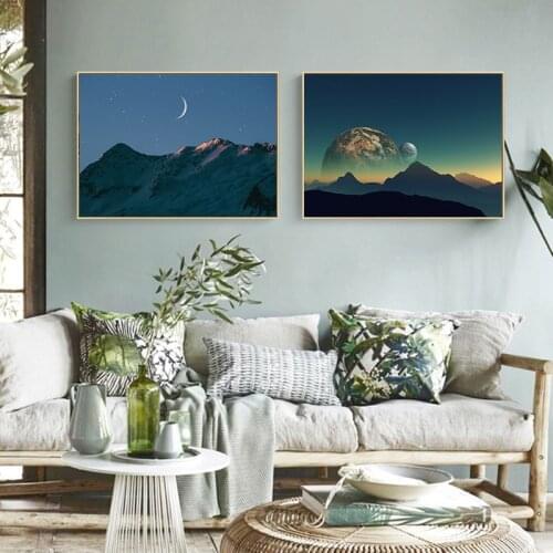 Starry Sky Night Scene Canvas Digital Oil Painting HD Mountain Top Night Starry Sky Frameless Poster Wall Art Home Decor