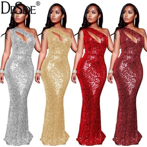 DPSDE Sparkly Sequined Red Bandage Long Skinny Dress For Women Sleeveless Party Dress Night Club 2020 Strapless Bodycon Dress