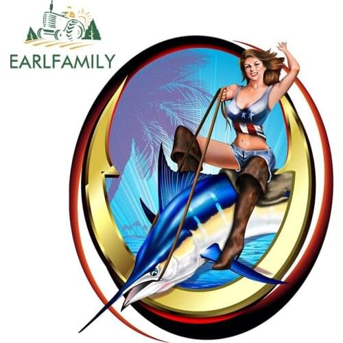 EARLFAMILY 13cm x 11cm for Pin Up Girl Hooked Vinyl Car Stickers Creative Waterproof Decal Motorcycle Trunk Bumper Car Styling
