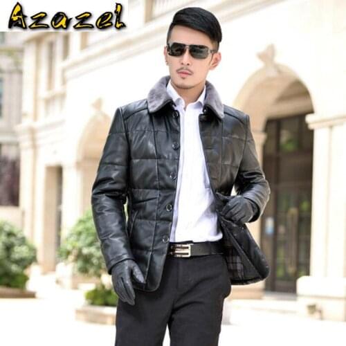 HOT 2020 new Mens Casual leather down jacket male short slim Korean of the lapel leather jacket youth tide winter jacket for men