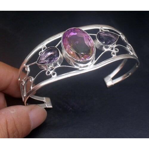 Hermosa Jewelry Dichroic Glass PurpleAmethyst Silver Color Fashion New Arrival Open Cuff Bangle for Women 20214594