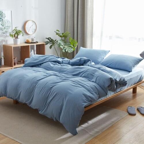 100% Cotton quality jersey knitted bedclothes on sale 4pcs queen king size fitted bed sheet solid color pastel blue bedding sets