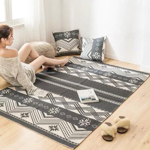 Nordic Geometric Cotton and Linen Handmade Carpet Fabric Bedroom Next Door Cushion Sofa Coffee Table Hand-woven Bathroom Carpet