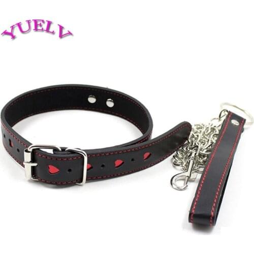 YUELV Leather Dog Collar Bondage With Chain Leash Fetish Slave Collar Neck Cuffs Restraints Adult Game Sex Products For Couples