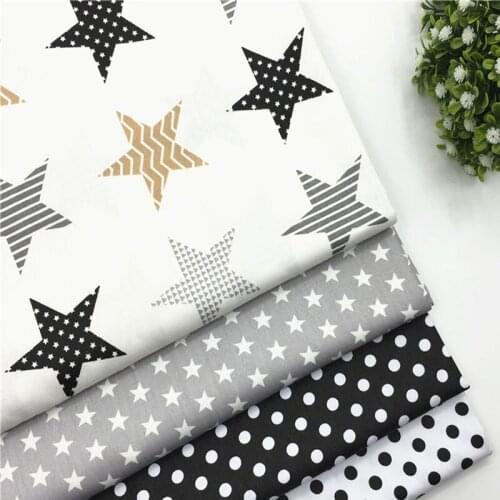 Pretty Black White Grey Fivestar & Polka Dot Printed 100% Cotton Fabric 50x160cm baby cloth dress apparel quilting cushion sheet