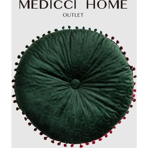 Medicci Home Tatami Floor Cushion With Tassel Retro Green Velvet Fish Scale Wave Quilted Round Pillow Living Room Balcony Decor
