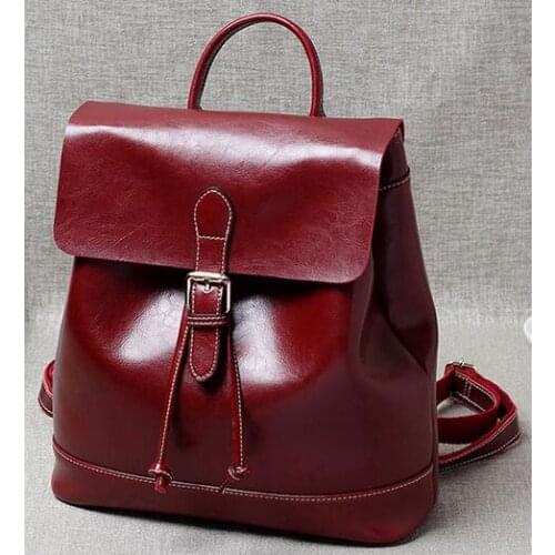 Joyloading Cute Elegant Girls Solid Color Genuine Leather Children Preppy Students Schoolbag Shoulders Backpack