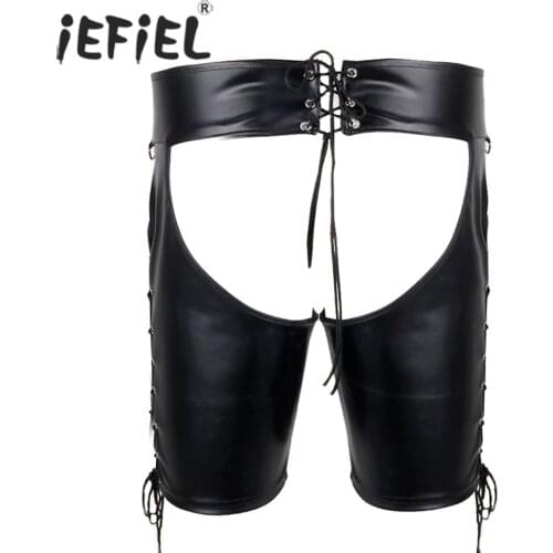 IEFiEL Brand Sexy Men Lingerie Lace-up Open Butt Shorts Open Butt Underwear Underpants Exotic Pants Male Gay Panties