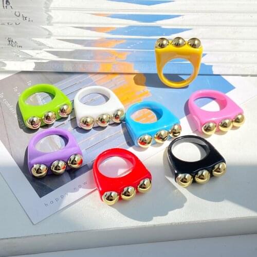 HOCOLE InsTransparent Resin Acrylic Geometric Square Rings Sets Gold Metal Ring for Women Jewelry Party Girls Gifts