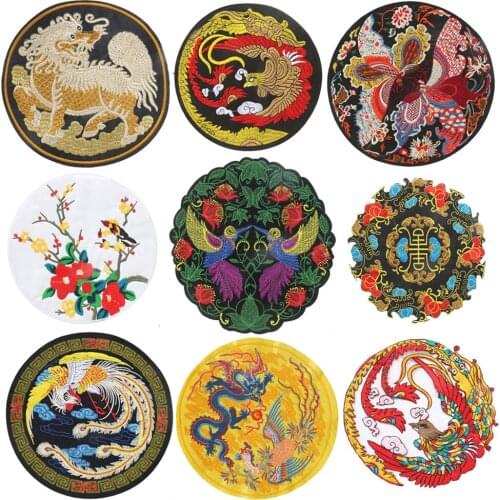 Chinese Style Dragon Fish Phoenix Butterfly Embroidery National Flower Peony Patches Sew on Applique Clothing Dress Decoration
