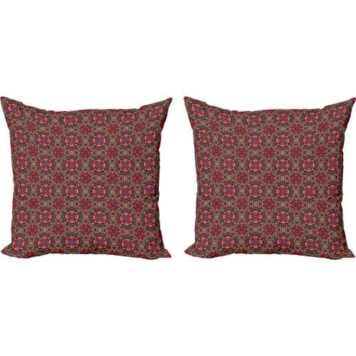 Traditional Motif Pillow Cushion Cover Pack of 2 Oriental Middle Eastern Zippered Double-Sided Accent for Living Room