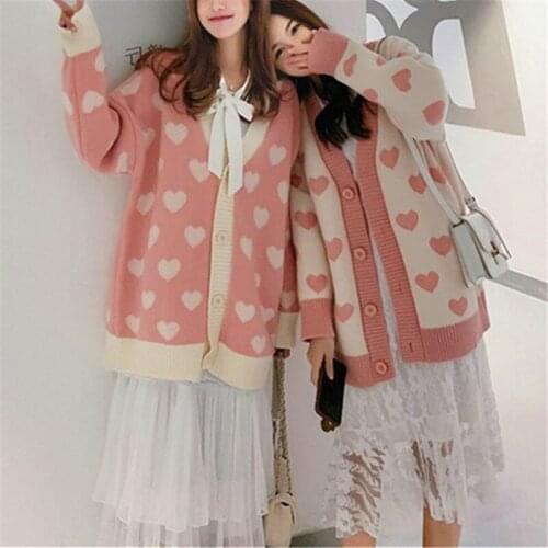 NCLAGEN 2021 Autumn Winter Sweet Heart Graphics Knit Cardigan Oversize Sweater Coat Harajuku Loose Casual Knitted Cardigans Top