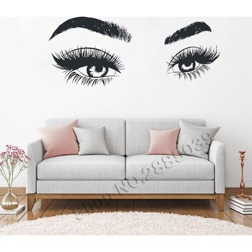 Newest Creative Eyes Eyelashes Wall Sticker Art Vinyl Mural Beauty Salon Shop Wall Decor Fashion Big Eye Eyebrow Wallpaper LC559