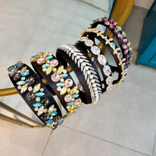 New colorful gem baroque headbands for women diamond hair accessories pearl headband for girls cloth water drill Headband