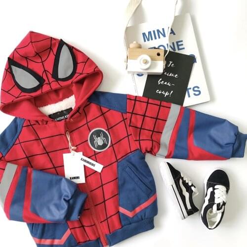Tonytaobaby Cool Winter Spider Print Hooded with Plush Coat for Boys Fall Clothes for Kids Baby Coats