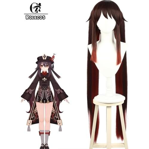 ROLECOS Genshin Impact Hu Tao Cosplay Wig Hutao Cosplay 100cm Long Wig with Bangs Ponytails Heat Resistant Synthetic Hair