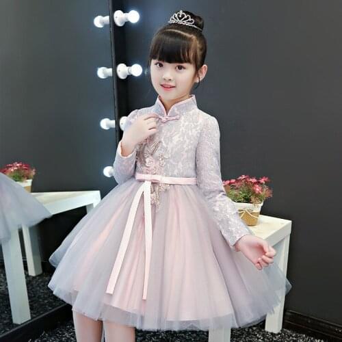 Chinese Style Flower Girls Dress For Wedding Party Dresses Evening Girl Fancy long Costume Princess Children New Year Dress