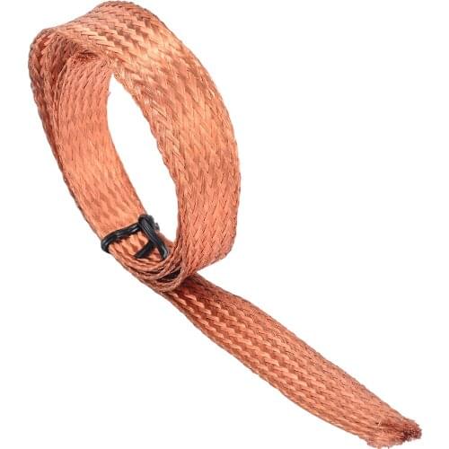 1m 3.3ft 15mm Flat Pure Copper Braid Cable Bare Copper Braid Strap Wire Ground Lead For Connecting The High Voltage Devices