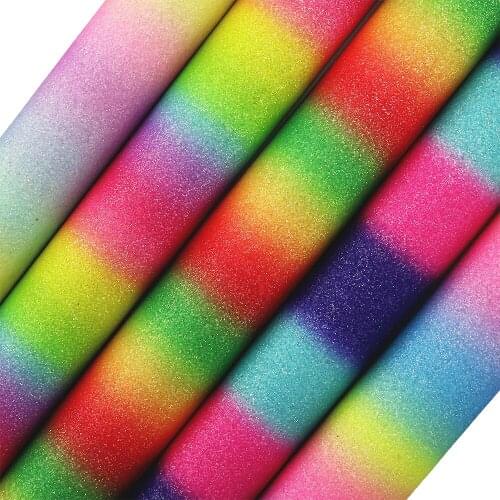 30x134cm Roll Rainbow Fine Glitter Fabric PU Synthetic Leather For Bow Earring Home Decoration DIY AY251