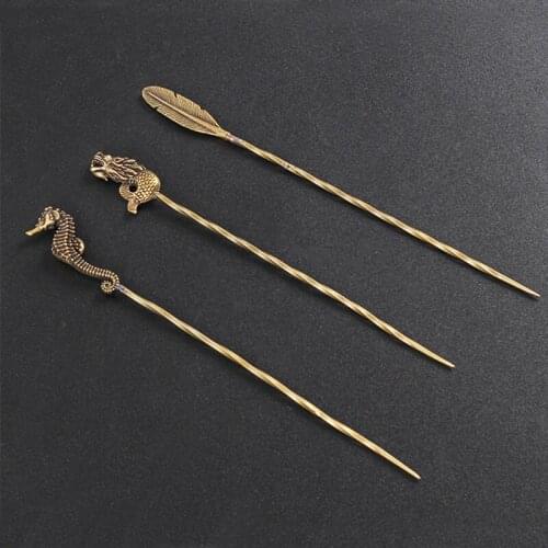 Retro Brass Portable Dredge Drilled Loose Cigarette Cigar Needle Cigar Pass Needle Tool Smoker Carving Smoking Accessories