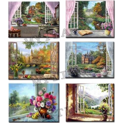 Needlework Diy Handicrafts3D Diamond Embroidery Scenery outside the window landscape flowers cross stitch