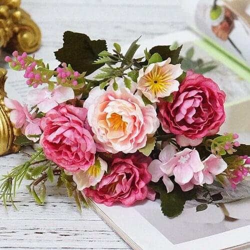Peony Silk Flower Party DecorPink Rose Hydrangea artificial flowers bouquet birthday home wedding decor accessories fake flower