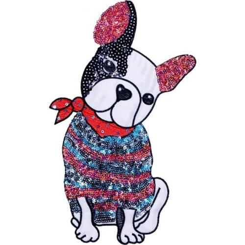 Cute Animal Big Patch Dog Embroidered Iron On Cartoon Patches For Clothes Badge Stickers Fabric DIY Sequin Applique For T-shirt