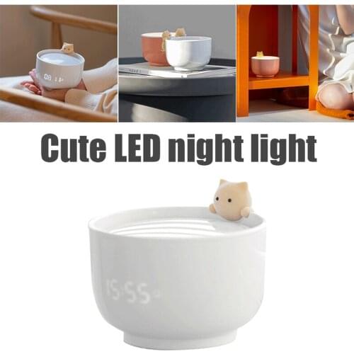 LED Night Light Clock USB Cute Cat Touch-sensitive Lamp Alarm with Digital Time Display for Room Bedside A1