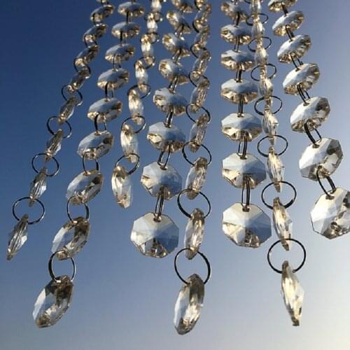 14mm Octagon Beads With Metal Chandelier Lighting Hooks Crystal Chandelier Chain Garland For Transparent Crystal Beaded Curtain