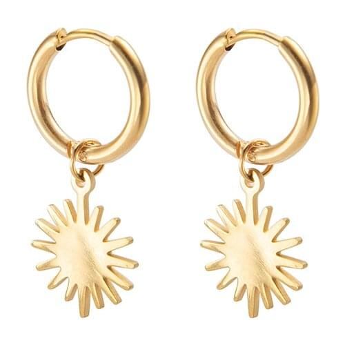 Fever&Free Gold Small Hoop Earrings For Women Round Circle Earring Little Sun Charm Hoops Stainless Steel Jewelry Gift