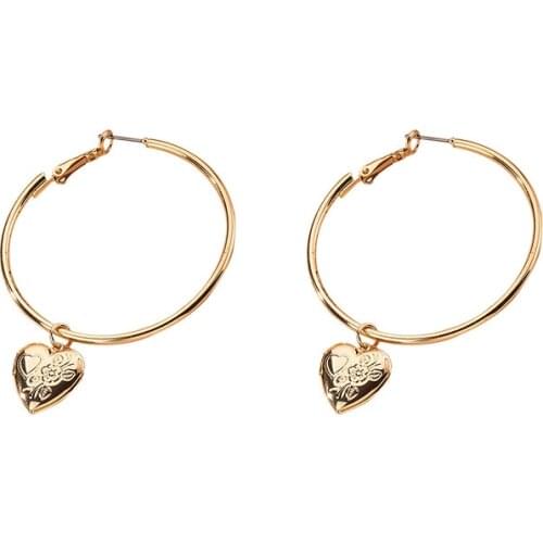 2020 new flower print loverly heart pendant circle drop earrings for women