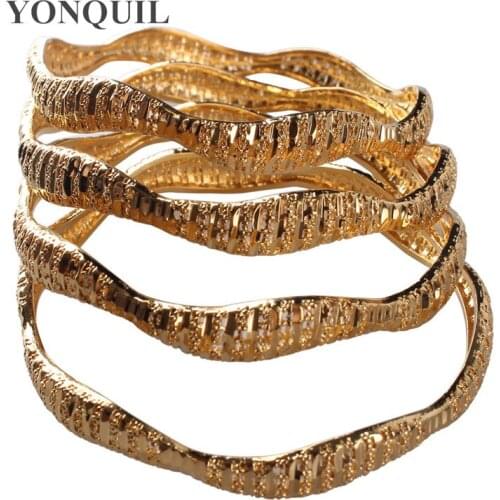 Newest Dubai Cuff Bangles Women Vintage Gold Color Bracelets African European Ethiopia Jewelry Wedding Bangles Accessories