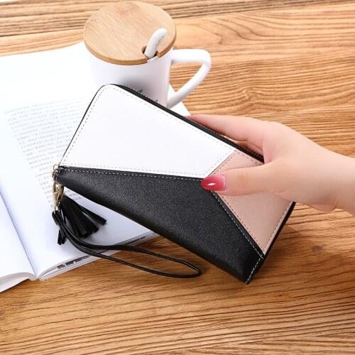 2020 Japan style Patchwork ladies purse Panelled long Womens leather wallet large capacity womens wallet Cheap Purse for cards