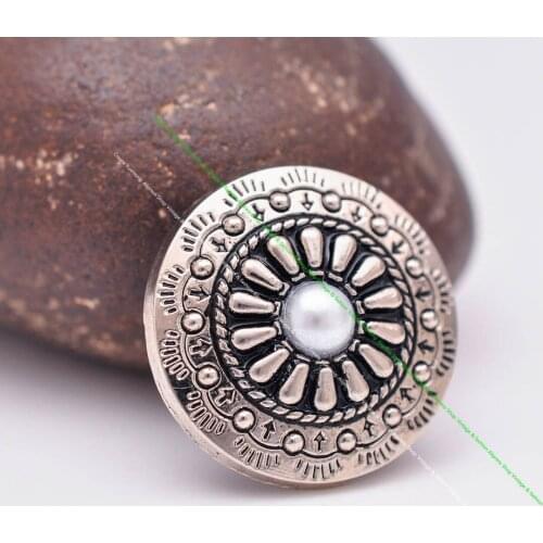 10Pcs 1" Round Silver Vintage Floral Totem Silver Pearl Conchos for Leathercraft Western Belt Motocyle Bag Apparel Boot Decor
