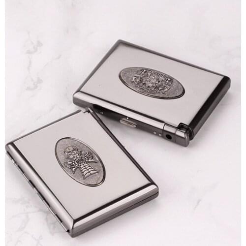 20 sticks ) Vintage Metal Lighter Cigarette Case One-piece Gas fire lighters Cigarette Box Smoker Gift