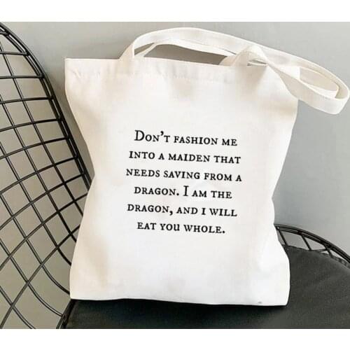 2021 Shopper Dragon of Feminism Printed Tote Bag women Harajuku shopper handbag girl Shoulder shopping bag Lady Canvas Bag
