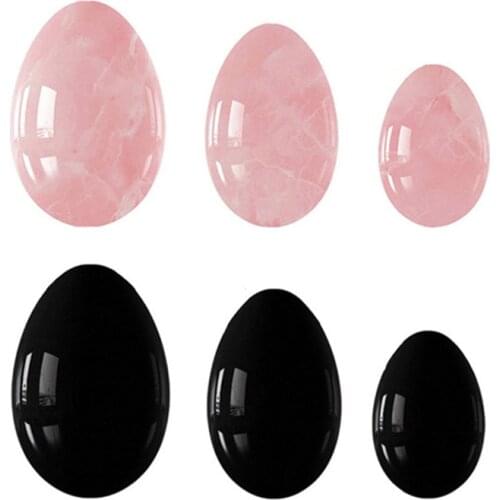 3pc Undrilled Rose Quartz Yoni Egg Set Pink Crystal Jade Eggs Obsidian Kegel Exercise Vaginal Muscle Firming Yoni Eggs Exerciser