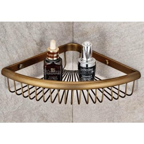 Antique Brass Wall Mounted Large Corner Shower Storage Basket / Bathroom Accessory Wba510