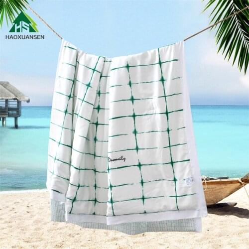 Plaid Pattern White Thin Comforter 100% Lyocell Tencel 80S Fabric Summer Quilt Adult Double Bed Cover Queen King Size Blanket