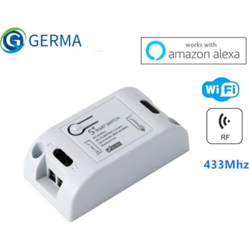 GERMA RF Wifi 433MHz 10A/2200W Wireless Remote Switch ON/Off Delay Smart Home Light APP Controller For Google Home Alexa