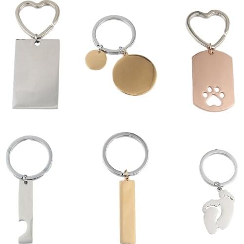 Stainless Steel Pet Memorial Key Chain Metal Heart Key Ring Car Bag Geometric Engravable Blank Stamping Tag Hollow Dog Paw