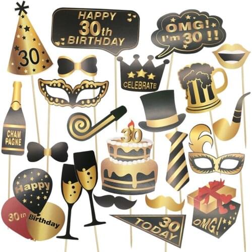 QIJOYJU 1set Happy 30th 40th 50th 60th Birthday Paper Photo Booth Props Adult Birthday Party Anniversary Decoration Supplies