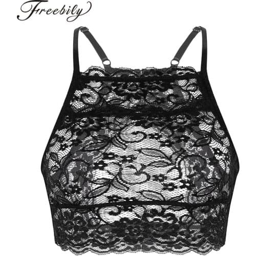 Sexy Women Seamless Bra Brassiere Lingerie Adjustable Spaghetti Straps See Through Lace Cut Out Back Bralette Crop Tank Tops