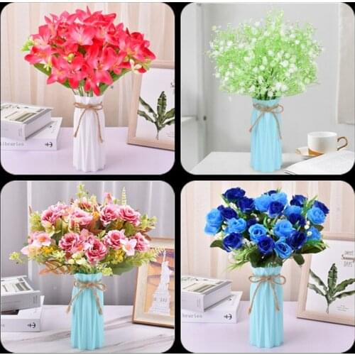 Euro Styles Artificial Silk Flower with Flowerpot Sets for Living Room TV Cabinet Display Bouquet Dining Table Ornaments